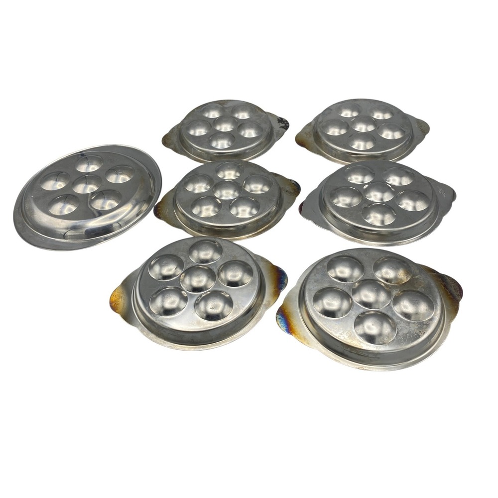 Set of 7 Vintage Stainless Steel Escargot Plates Serving Dishes Japan